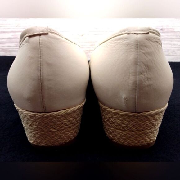 Leather Wedge Woven High Heel Shoes SZ 40 with Tie Bow Women's - Picture 11 of 13